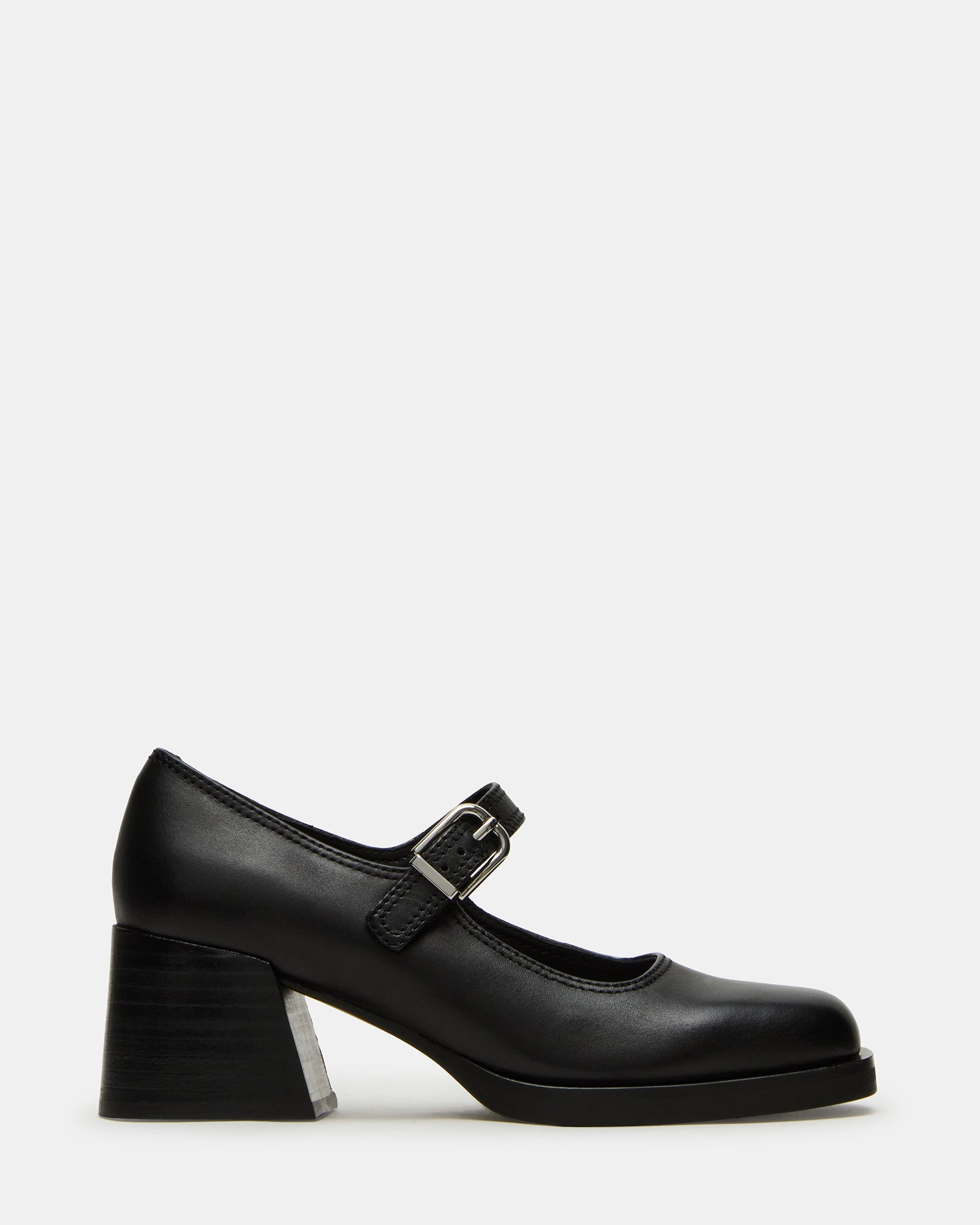 LISBON Black Leather Square-Toe Mary Jane Women's Loafer | Steve Madden