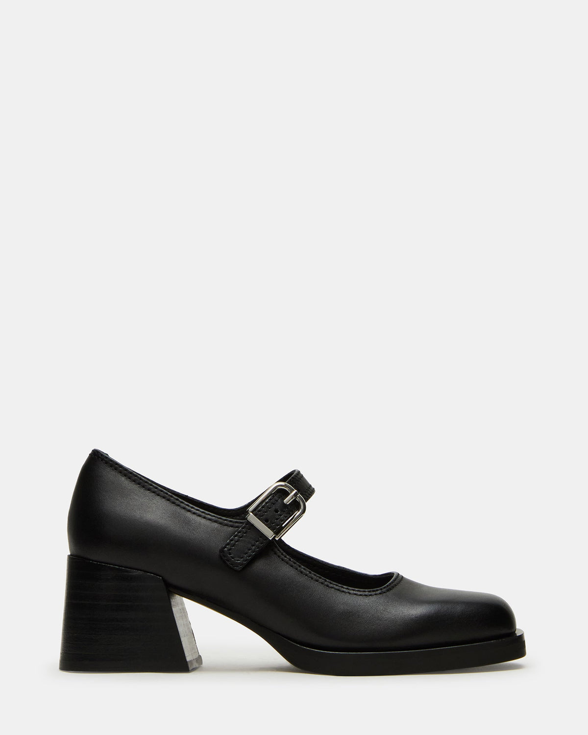 LISBON Black Leather Square-Toe Mary Jane Women's Loafer | Steve Madden