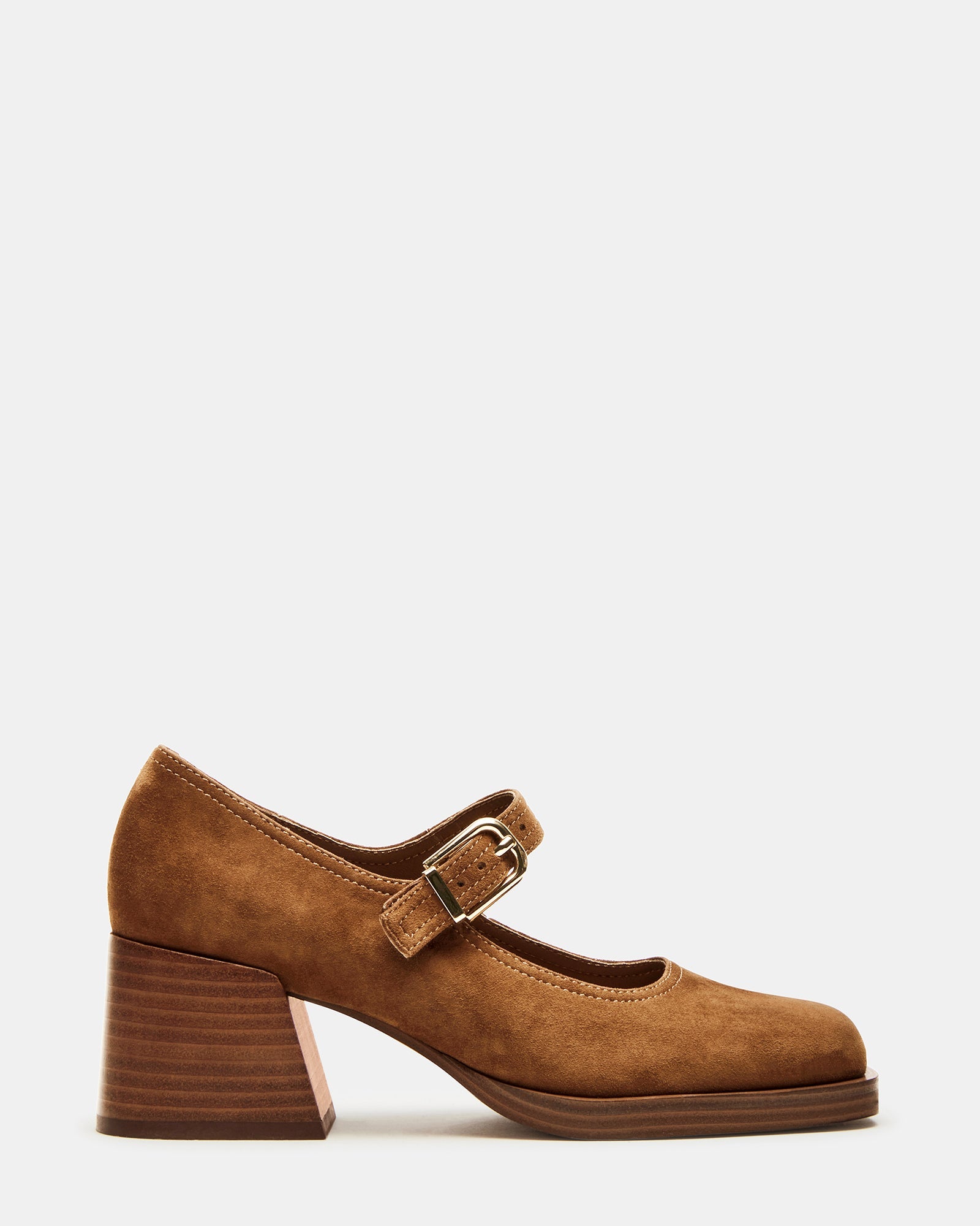 LISBON Chestnut Suede Square-Toe Mary Jane Women's Loafer | Steve Madden