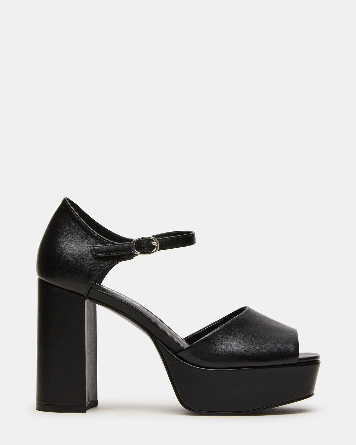 LONDON Black Leather Platfrom Block Heel Square-Toe Women's Heel | Steve Madden