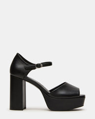 LONDON Black Leather Platfrom Block Heel Square-Toe Women's Heel | Steve Madden