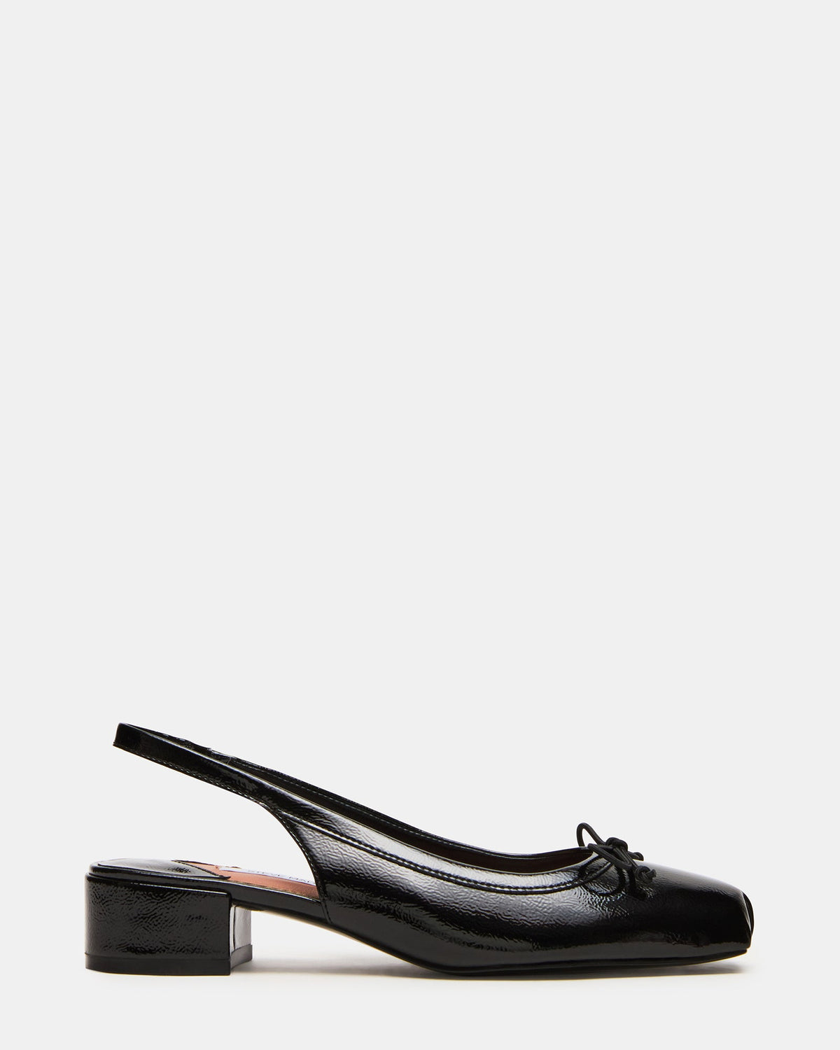LOVED Black Crinkle Patent Square-Toe Slingback Ballet Women's Heel | Steve Madden