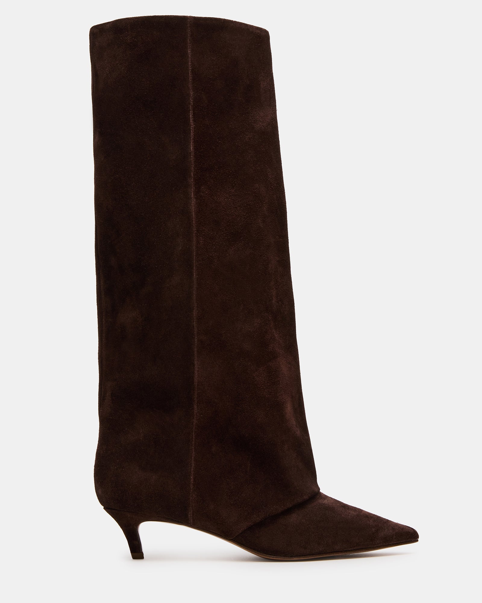 LUCA Brown Suede Pointed-Toe Cuffed Kitten Heel Women's Boot | Steve Madden