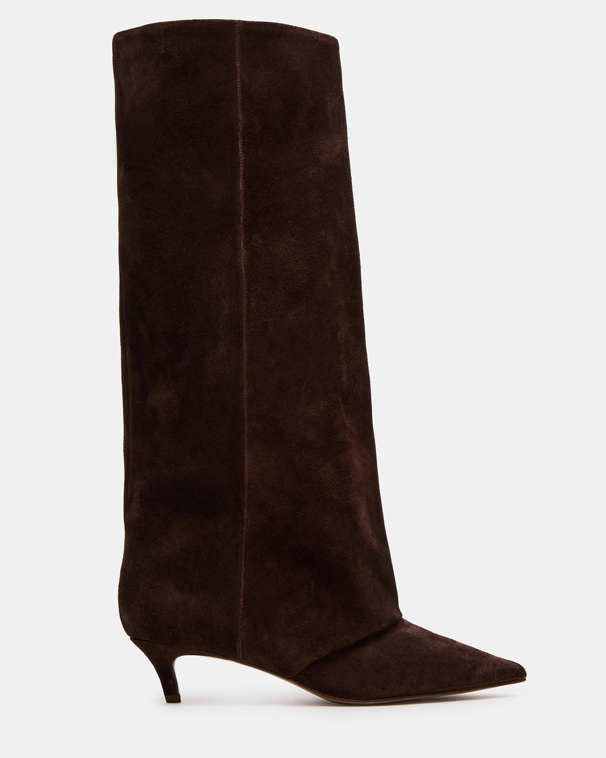 LUCA Brown Suede Pointed-Toe Cuffed Kitten Heel Women's Boot | Steve Madden
