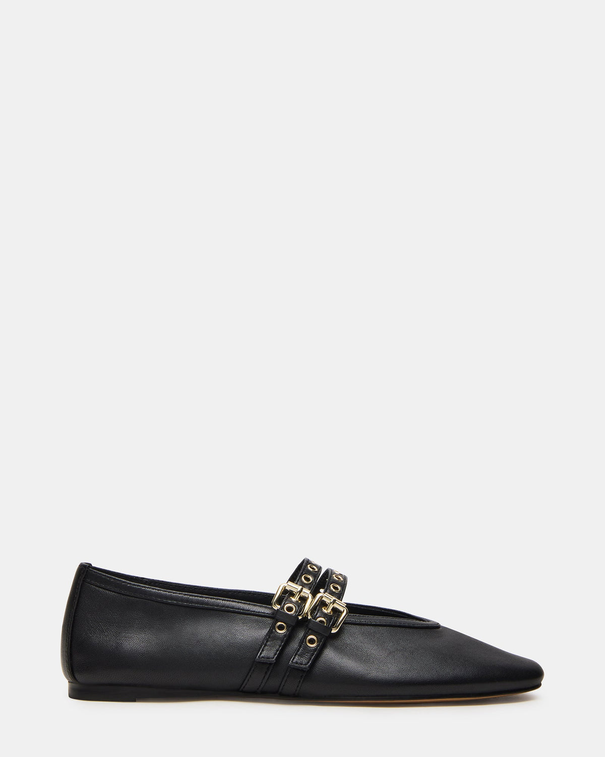 LYDIA Black Leather Square-Toe Mary Jane Ballet Women's Flat | Steve Madden