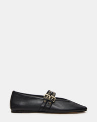 LYDIA Black Leather Square-Toe Mary Jane Ballet Women's Flat | Steve Madden