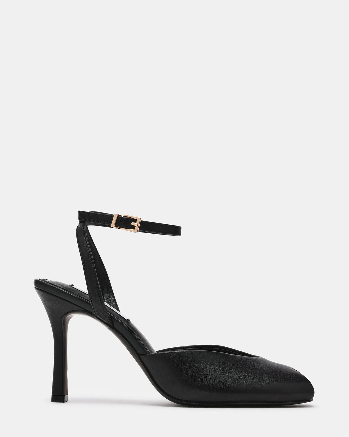 LYSANDRA Black Leather Peep Toe Women's Heel | Steve Madden
