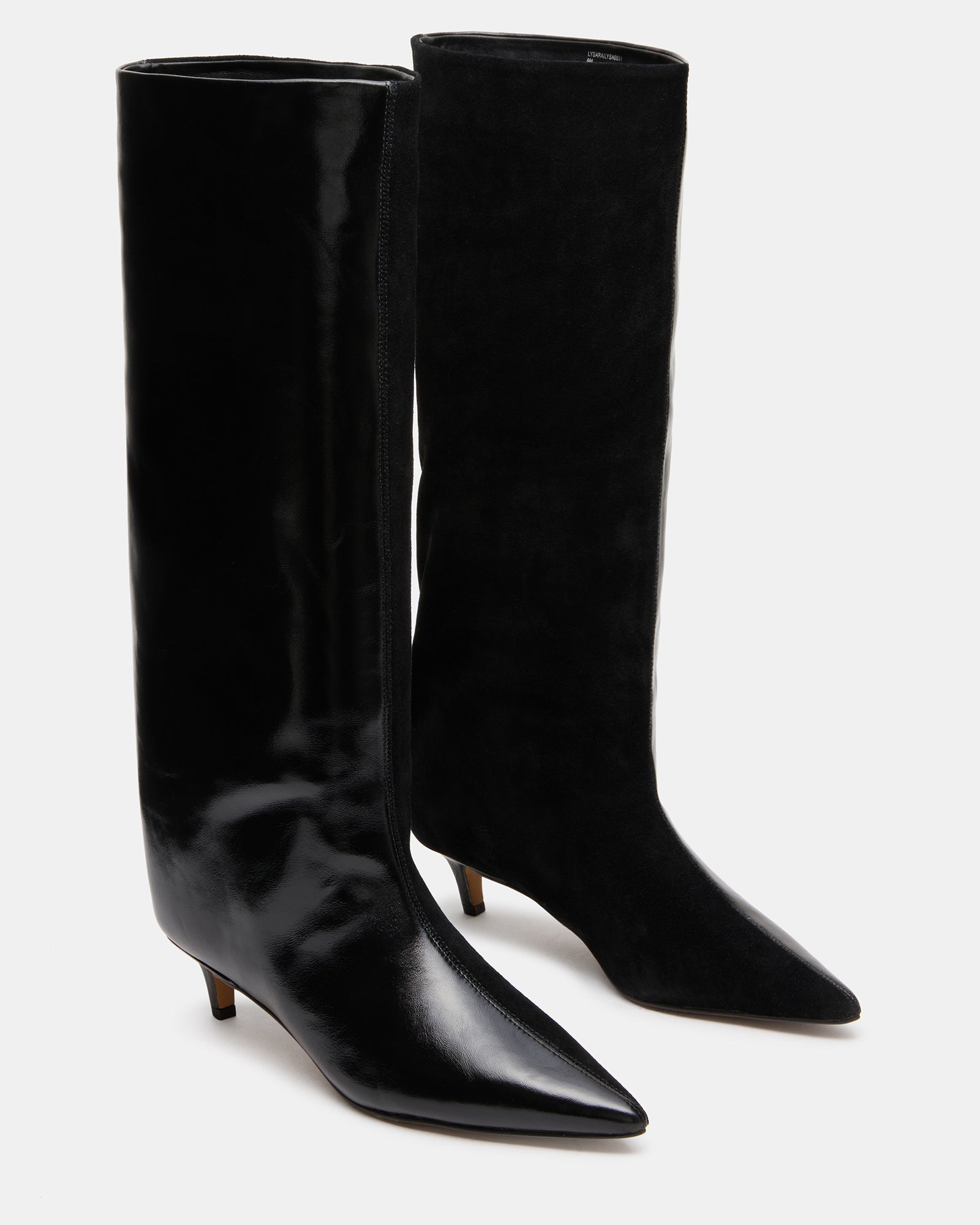 LYSARA Black Multi Two-Tone Pointed-Toe Knee-High Women's Boot | Steve Madden