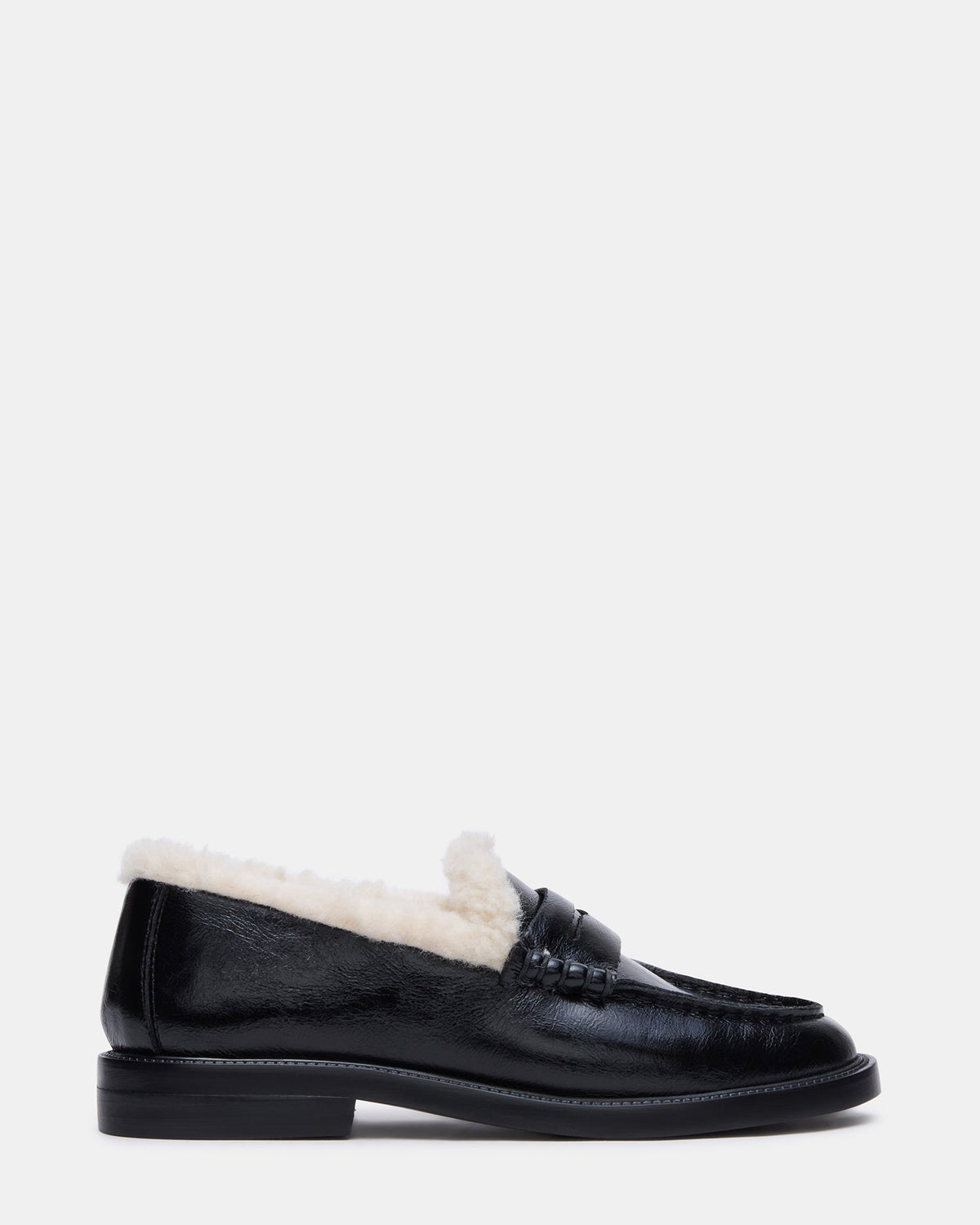 MADISON Faux Fur Black Leather Women's Penny Loafer | Steve Madden