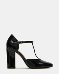 MALCOLM Black Patent T-Strap Block Heel Women's Heel | Steve Madden