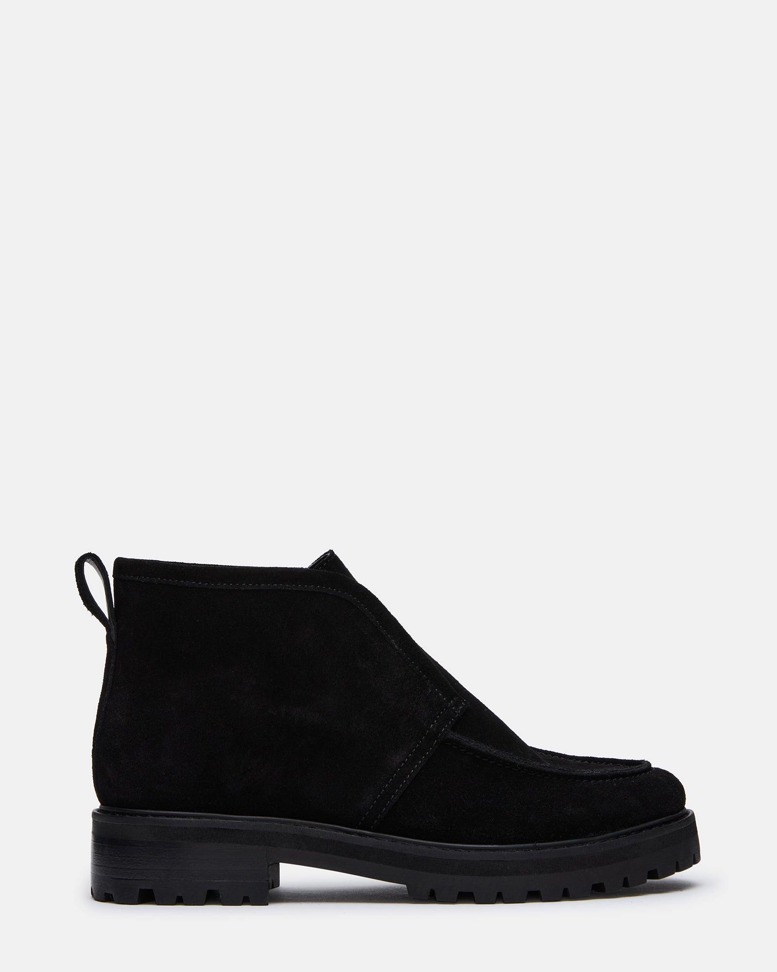 MALIK Black Suede Ankle Lug Women's Loafer | Steve Madden