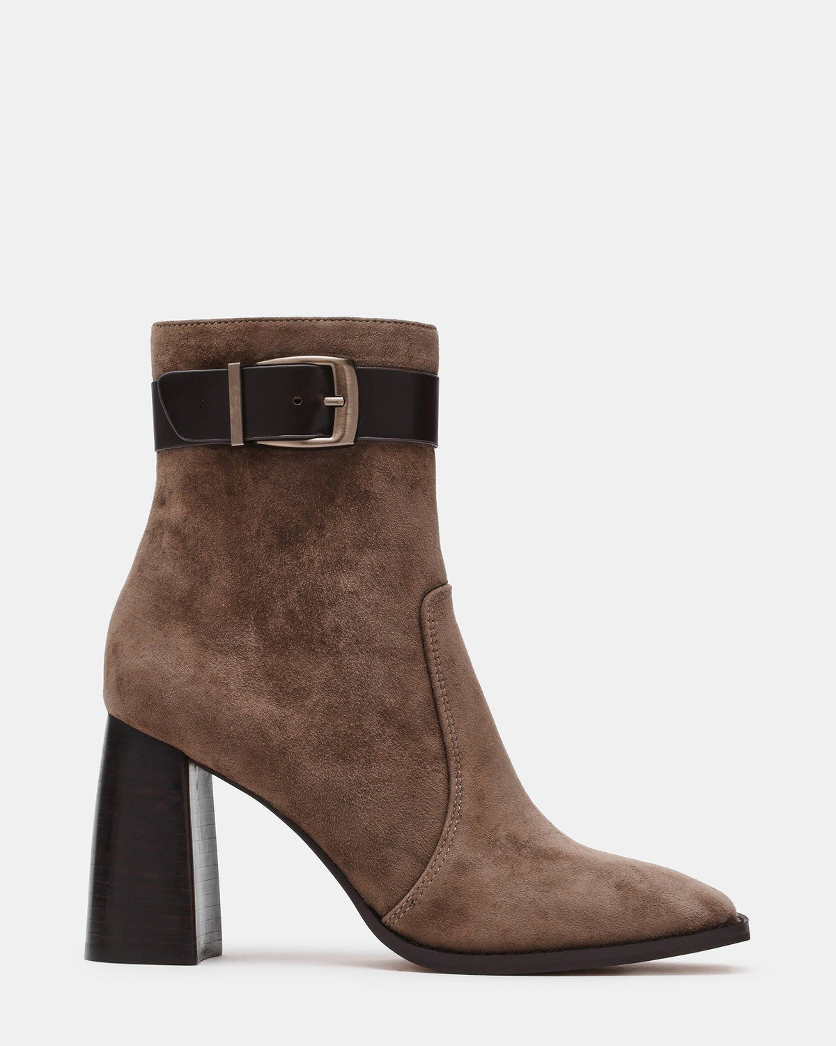 MANDA Taupe Suede Buckle Square-Toe Women's Ankle Boot | Steve Madden