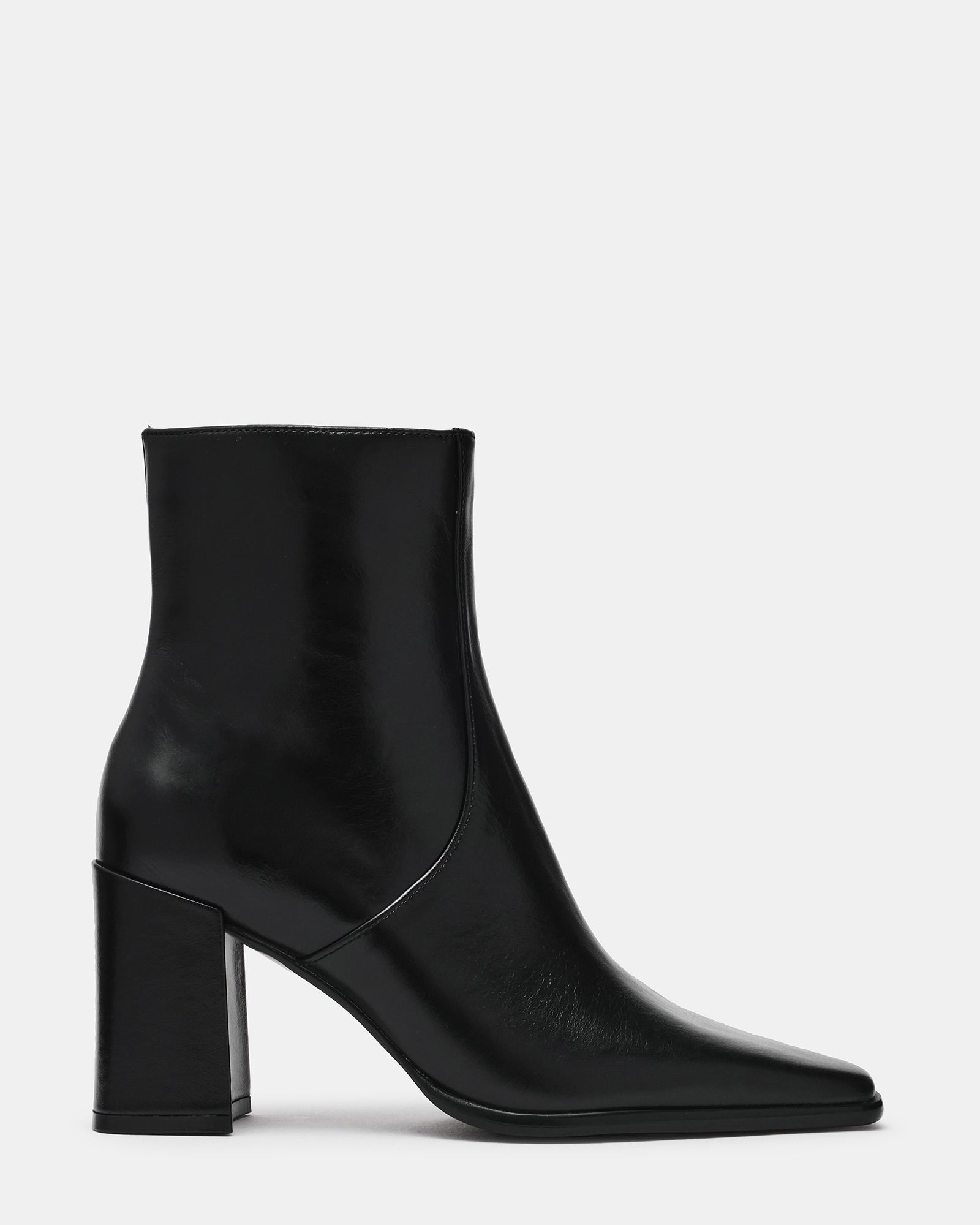 MARSAI Black Leather Square-Toe Block Heel Women's Ankle Boot | Steve Madden