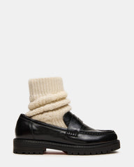MATEO Black Leather Lug Knit Sock Women's Penny Loafer | Steve Madden