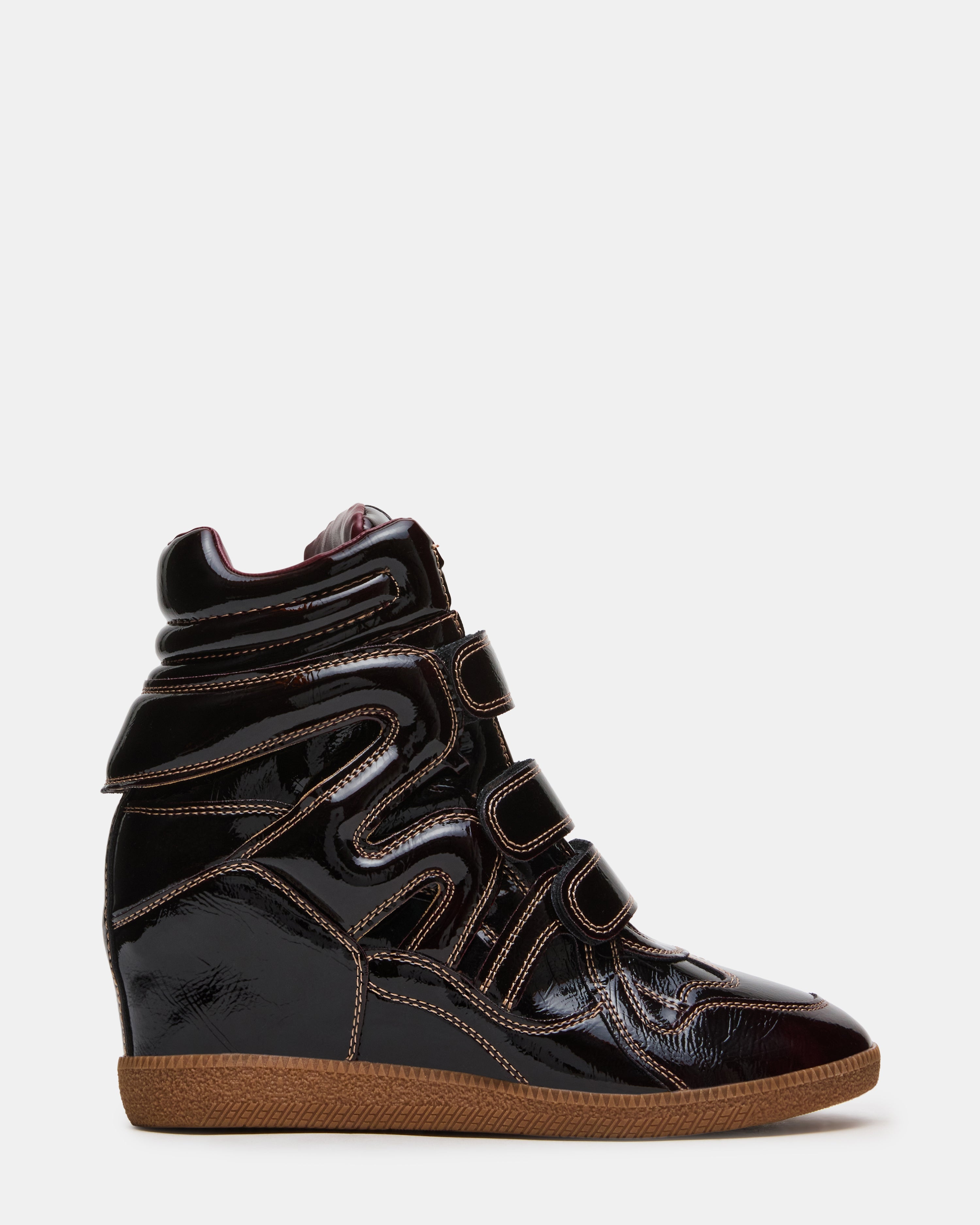 MAVIS Dark Cherry Patent High-Top Velcro Women's Sneaker | Steve Madden