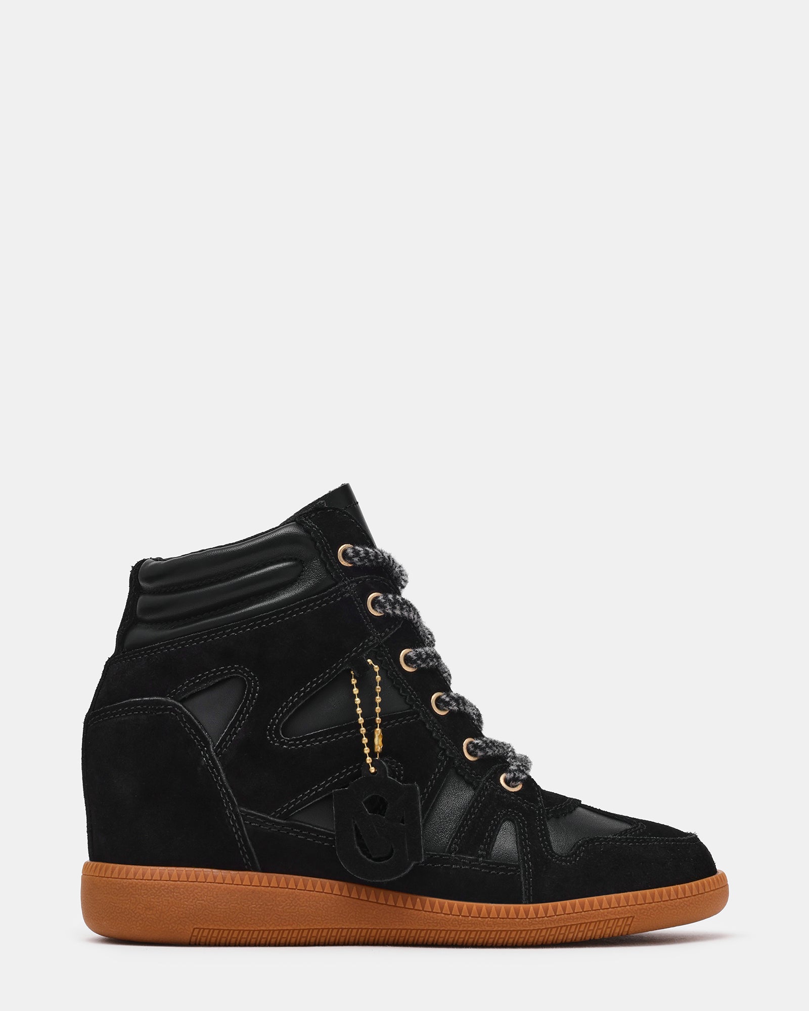 MAYSON Black Suede High-Top Lace-Up Women's Wedge Sneaker | Steve Madden