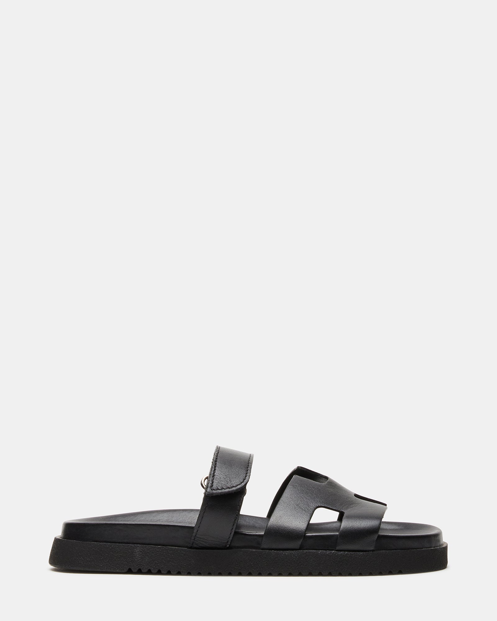 MAYVEN Black Leather Flatform Slide Women's Sandal | Steve Madden