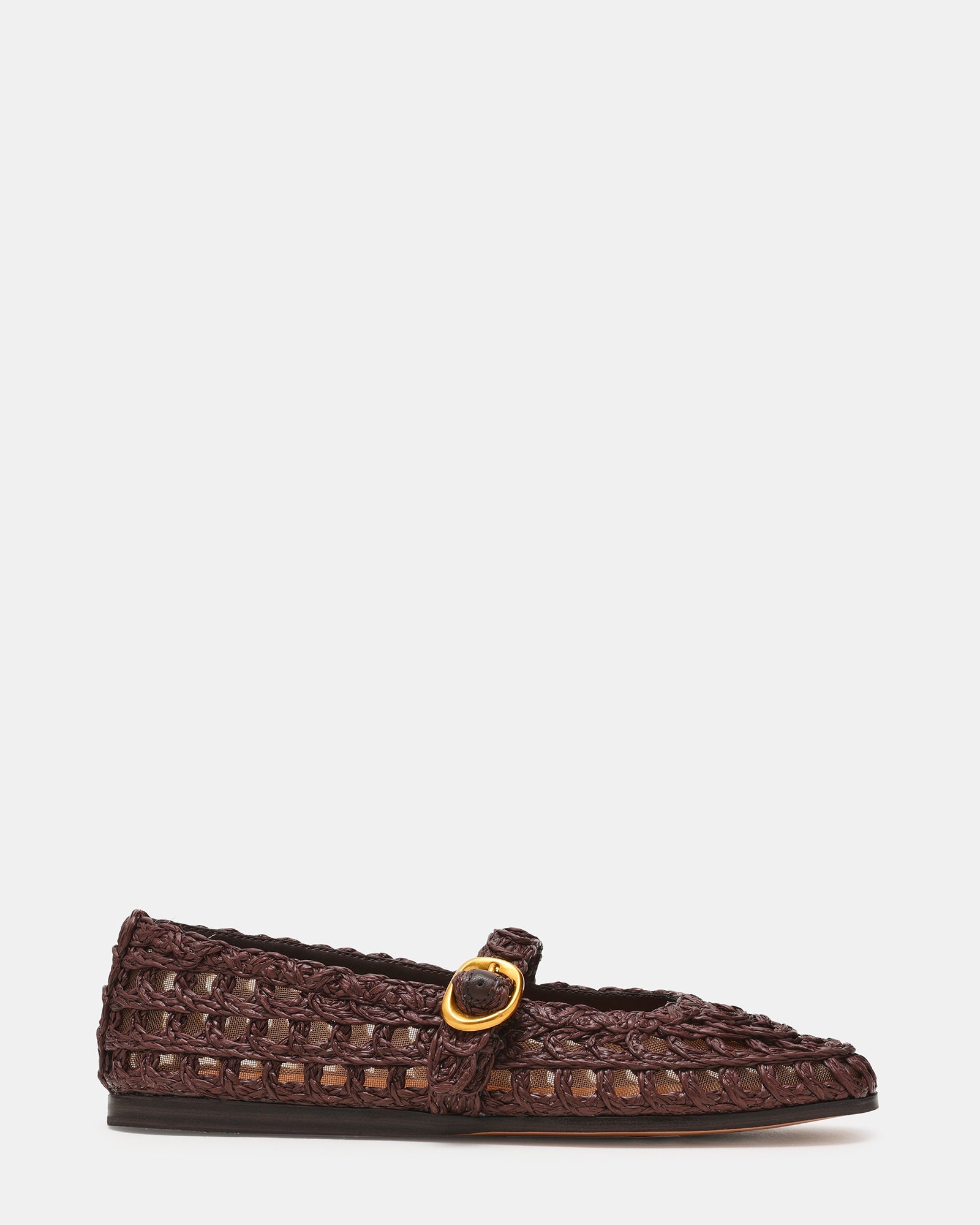MELODY Brown Raffia Mary Jane Woven Buckle Round-Toe Women's Flat | Steve Madden