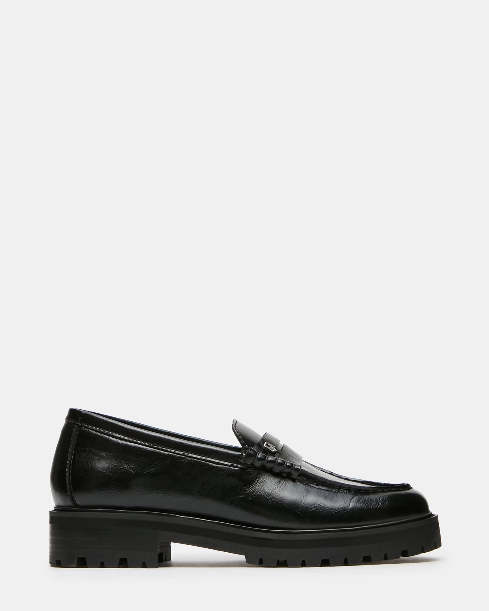 MIRAN Black Leather Platform Lug Women's Penny Loafer | Steve Madden