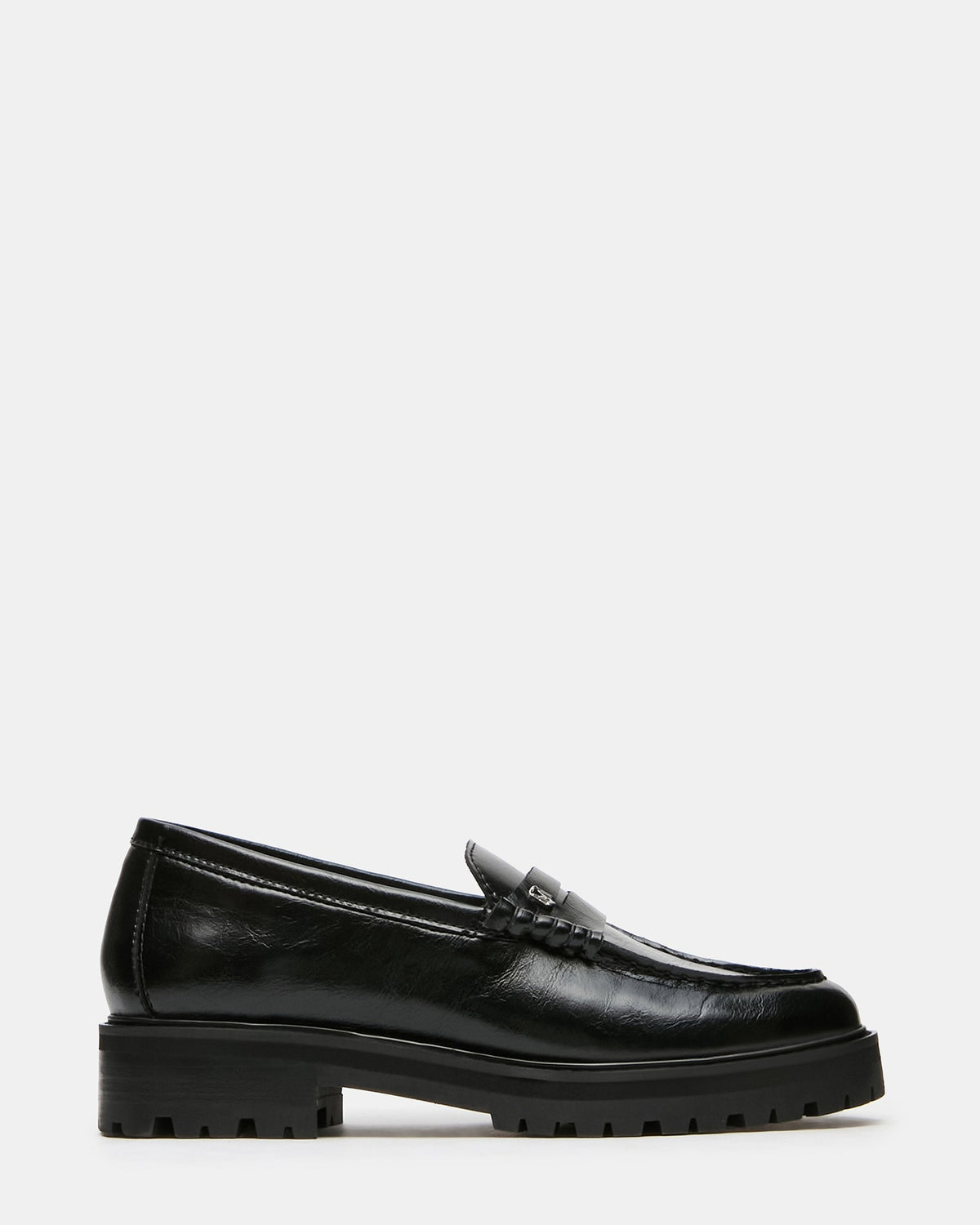 MIRAN Black Leather Platform Lug Women's Penny Loafer | Steve Madden