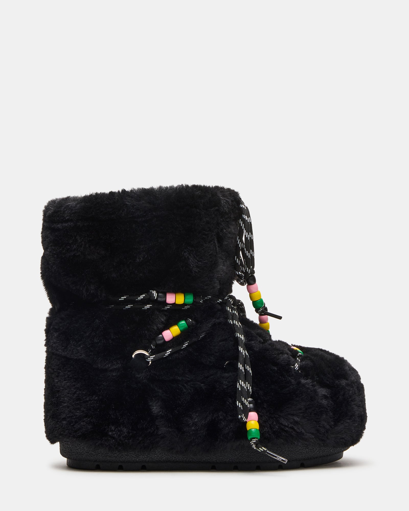 MIRO Black Faux Fur Chunky Lace-Up Women's Bootie | Steve Madden