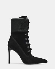 MORALS Black Nubuck Pointed-Toe Lace-Up Women's Ankle Boot | Steve Madden