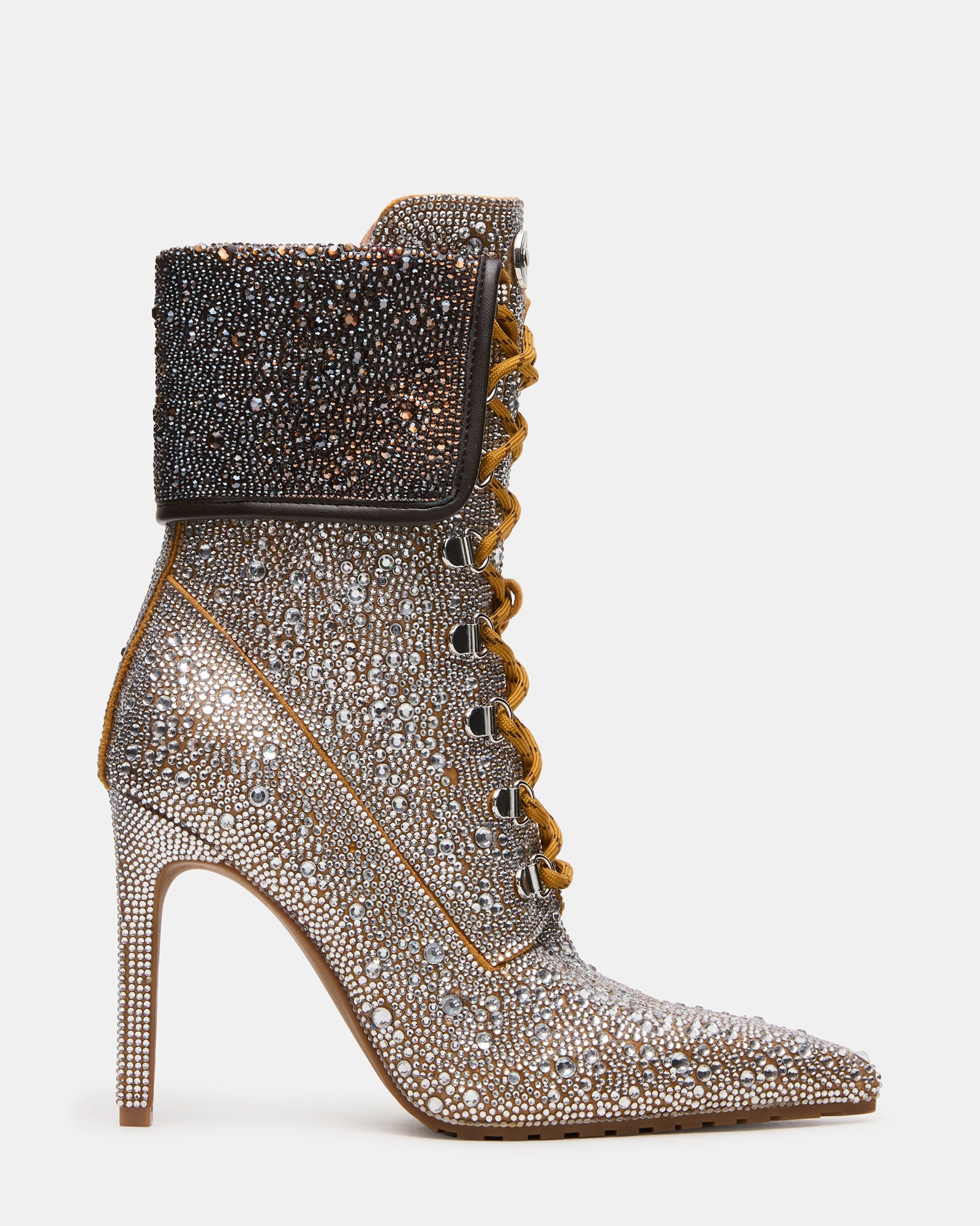 MORALS Silver Rhinestones Pointed-Toe Lace-Up Women's Ankle Boot | Steve Madden