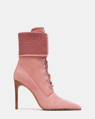 MORALS Pink Nubuck Pointed-Toe Lace-Up Women's Ankle Boot | Steve Madden