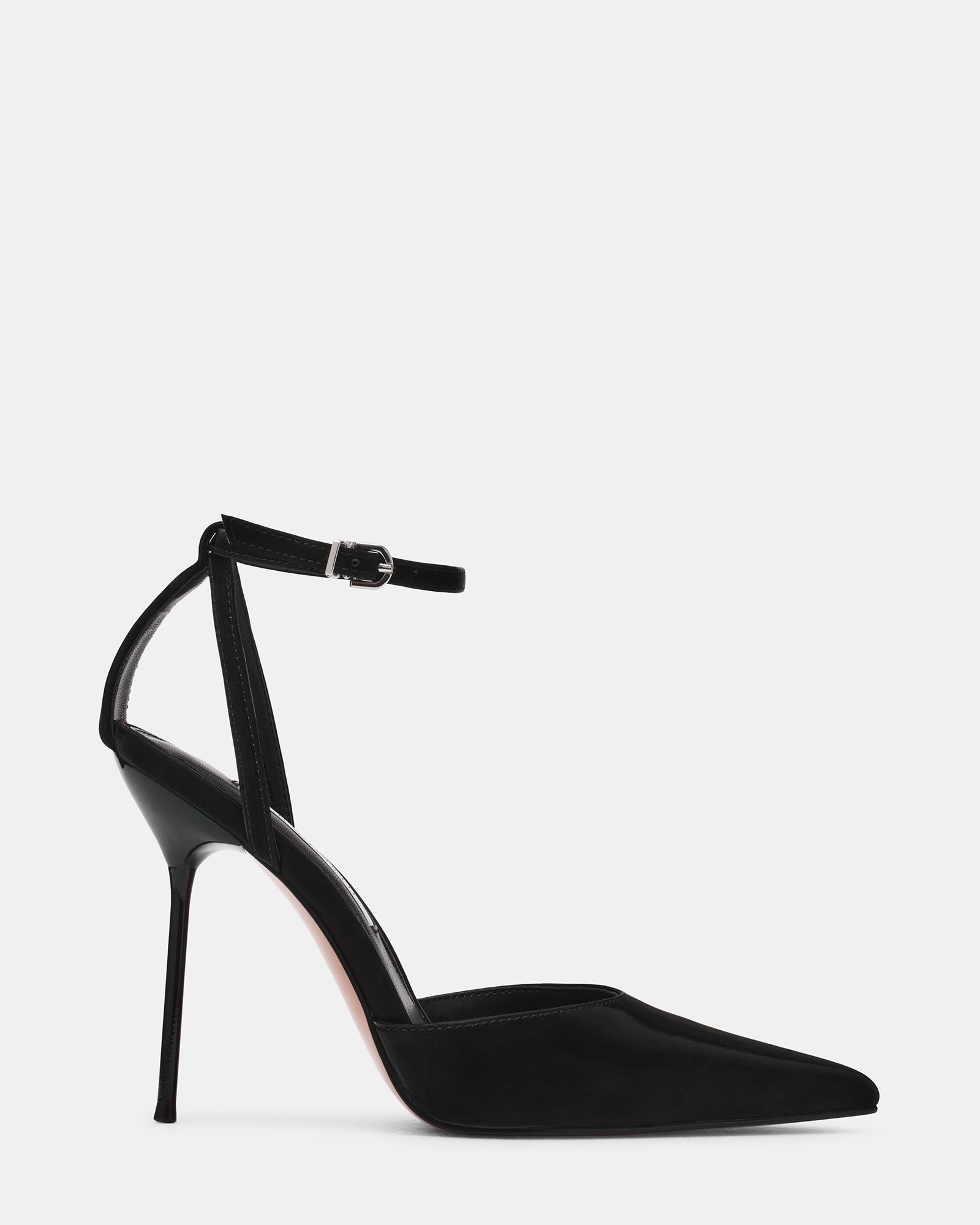 MORRIE Black Techno Fabric Satin Pointed-Toe Stiletto Women's Heel | Steve Madden