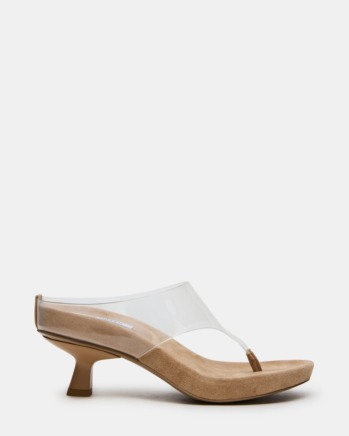 MOTION Taupe Clear Strap Thong Women's Kitten Heel | Steve Madden