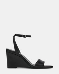 MYKA Black Leather Wedge Women's Sandal | Steve Madden