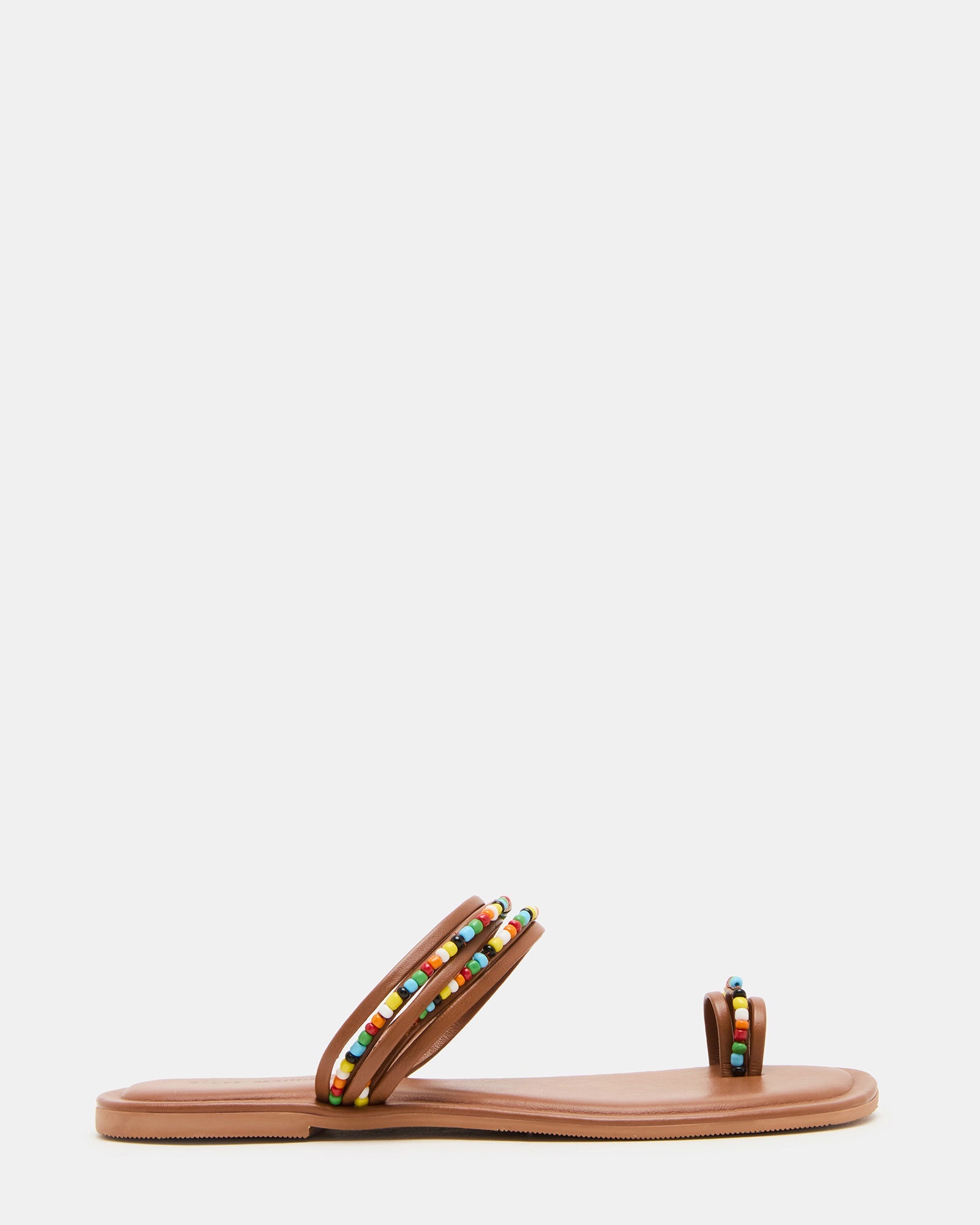 NABILA Tan Multi Sqaure-Toe Beaded Women's Sandal | Steve Madden
