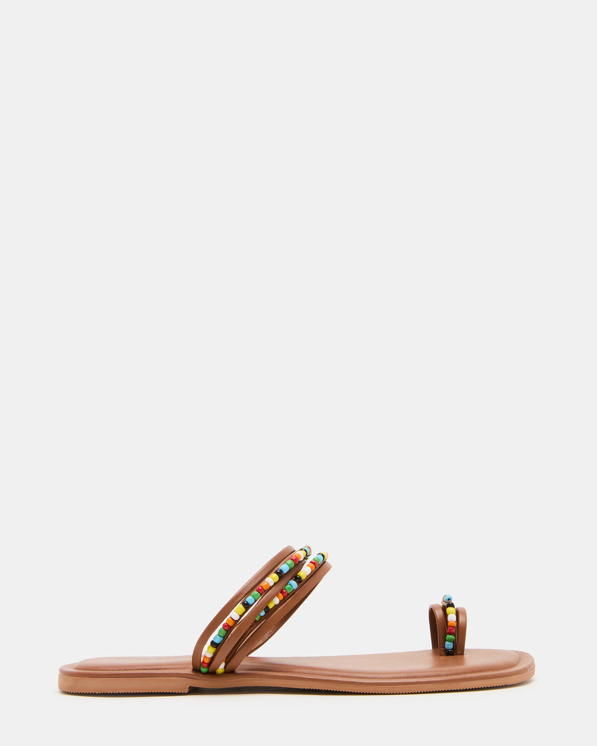 NABILA Tan Multi Sqaure-Toe Beaded Women's Sandal | Steve Madden