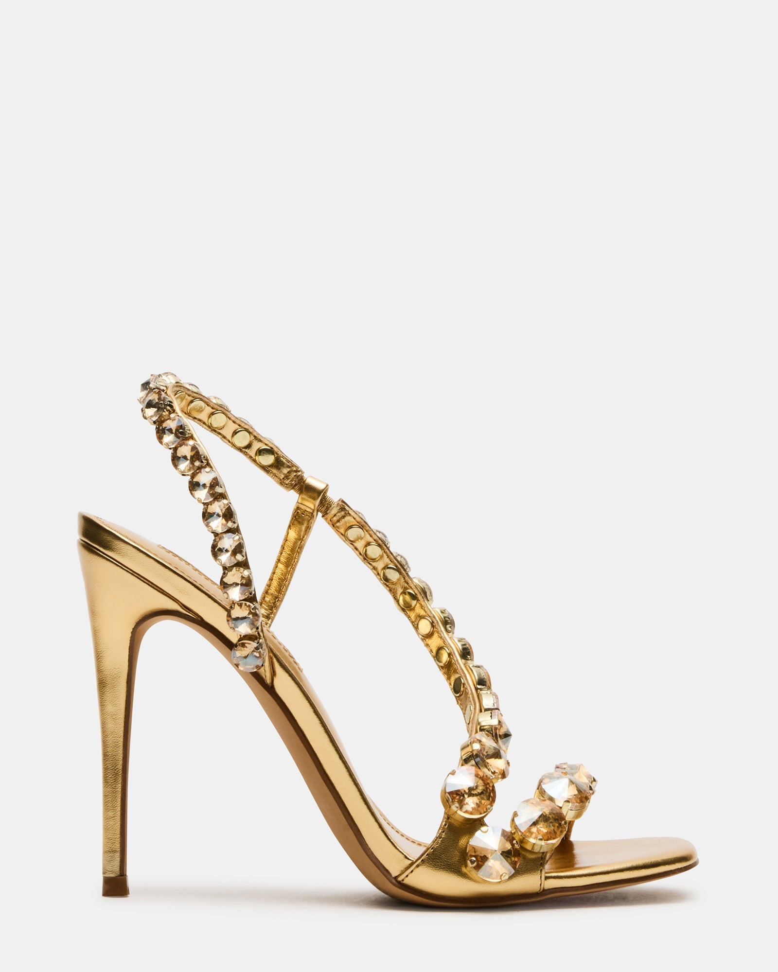 NYLIE Gold Multi Strappy Square-Toe Embellished Women's Heel | Steve Madden
