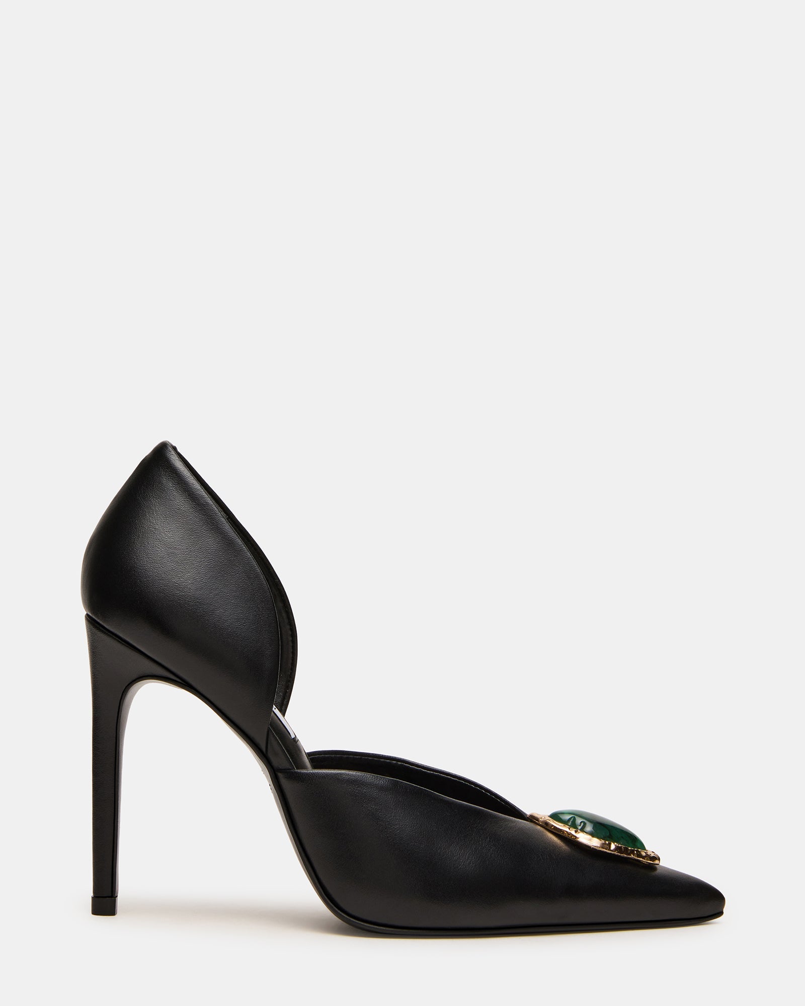 NYSA Stone Black Leather Pointed-Toe Pump Stiletto Women's Heel | Steve Madden