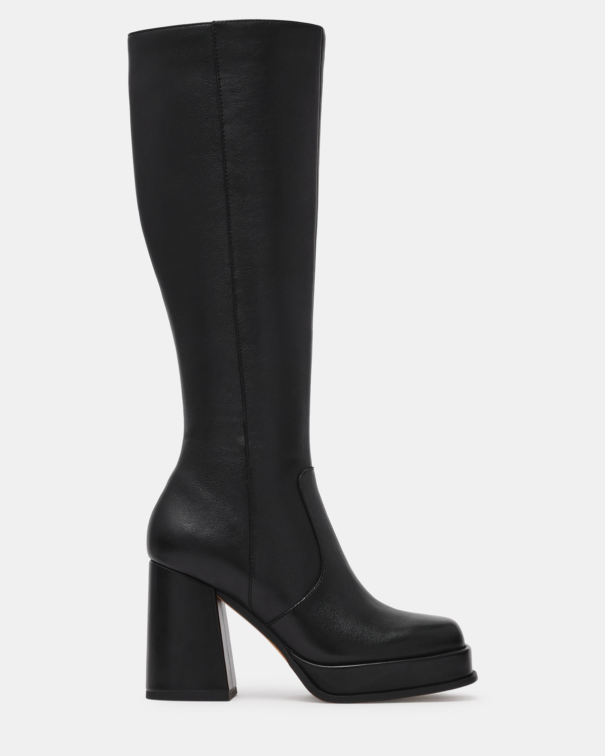 ODELIA Black Leather Square-Toe Knee-High Platform Women's Boot | Steve Madden