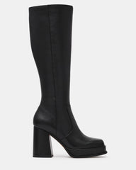 ODELIA Black Leather Square-Toe Knee-High Platform Women's Boot | Steve Madden