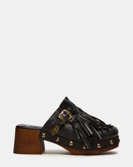 OMEN Black Leather Fringe Studs Western Mule Women's Heel | Steve Madden