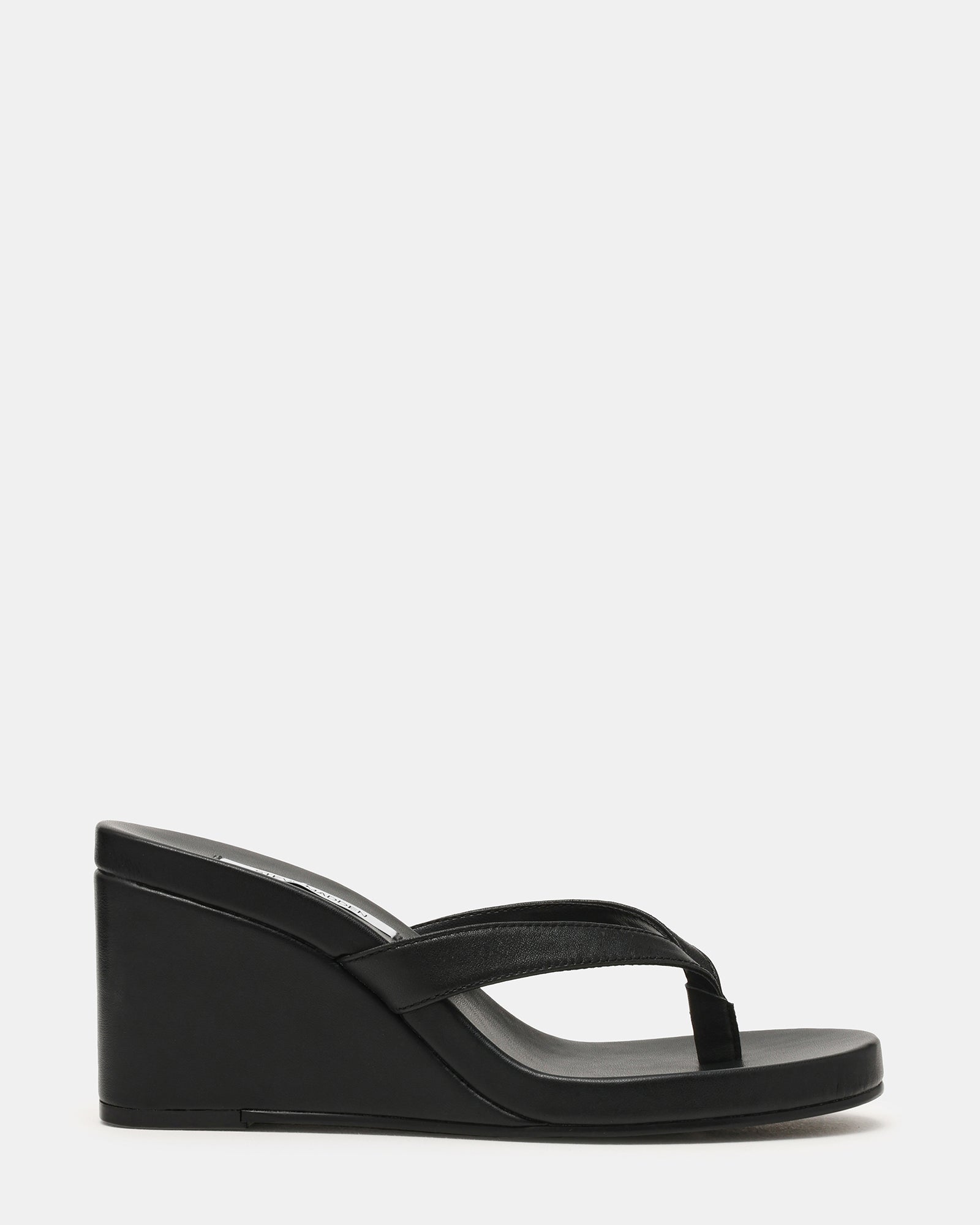 PLAYING Black Leather Thong Wedge Women's Sandal | Steve Madden