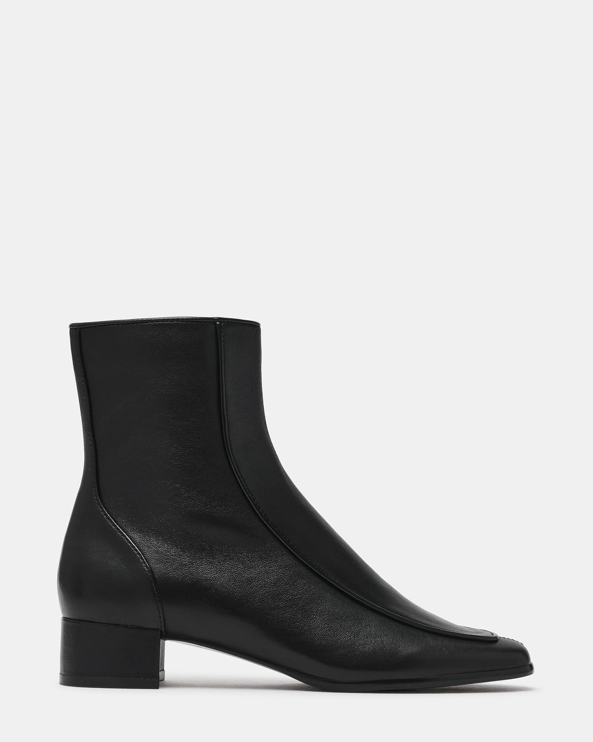 PAULIE Black Leather Square-Toe Block Heel Women's Ankle Boot | Steve Madden