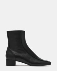 PAULIE Black Leather Square-Toe Block Heel Women's Ankle Boot | Steve Madden