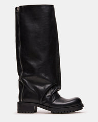 PENNY Black Leather Slouchy Fold-Over Knee-High Women's Boot | Steve Madden