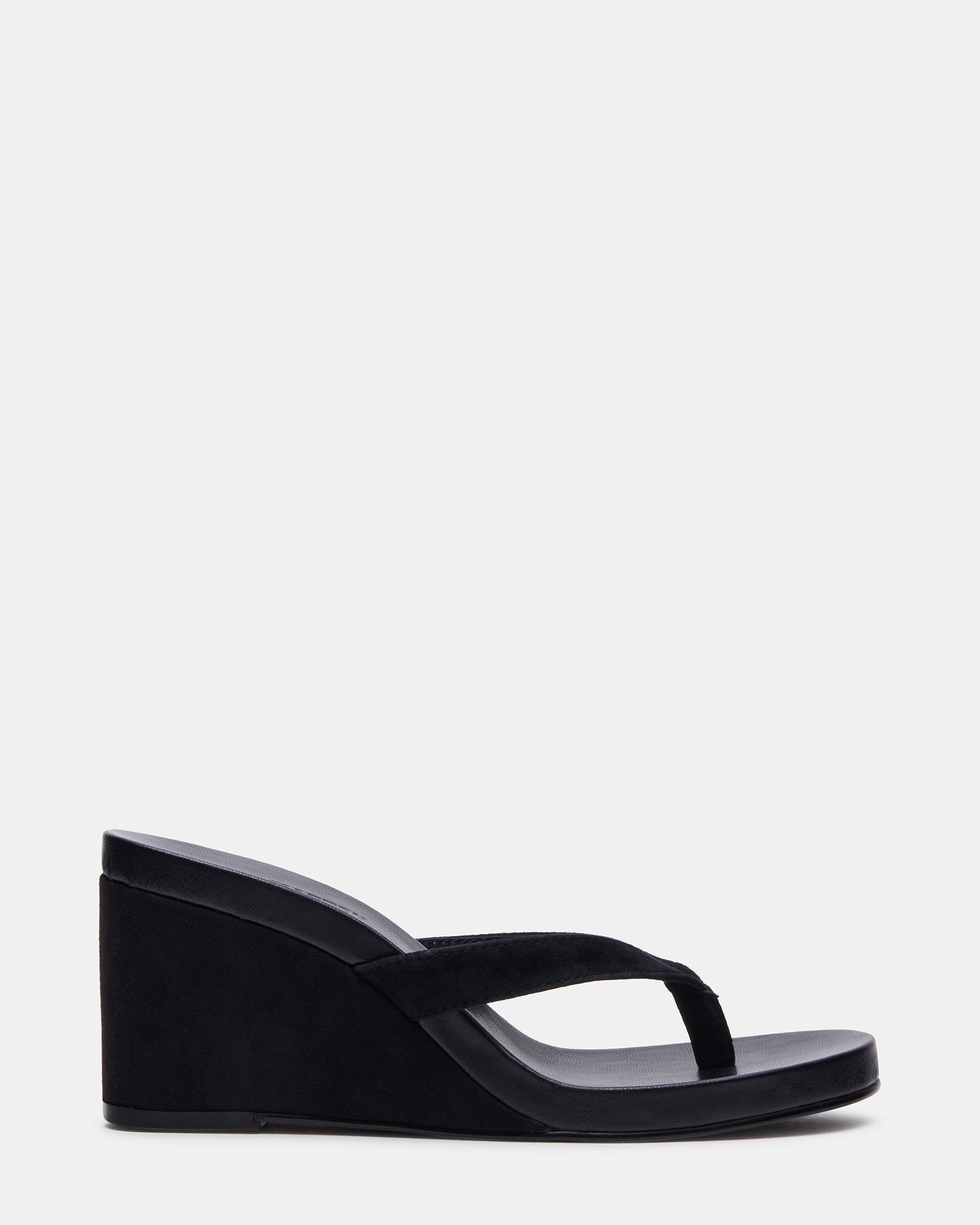 PLAYING Black Suede Thong Wedge Women's Sandal | Steve Madden