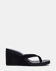 PLAYING Black Suede Thong Wedge Women's Sandal | Steve Madden