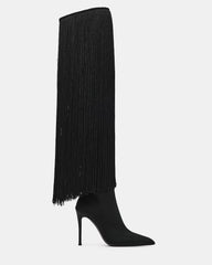 PROVOQUE Black Fringe Over-The-Knee Pointed-Toe Women's Stiletto Boot | Steve Madden