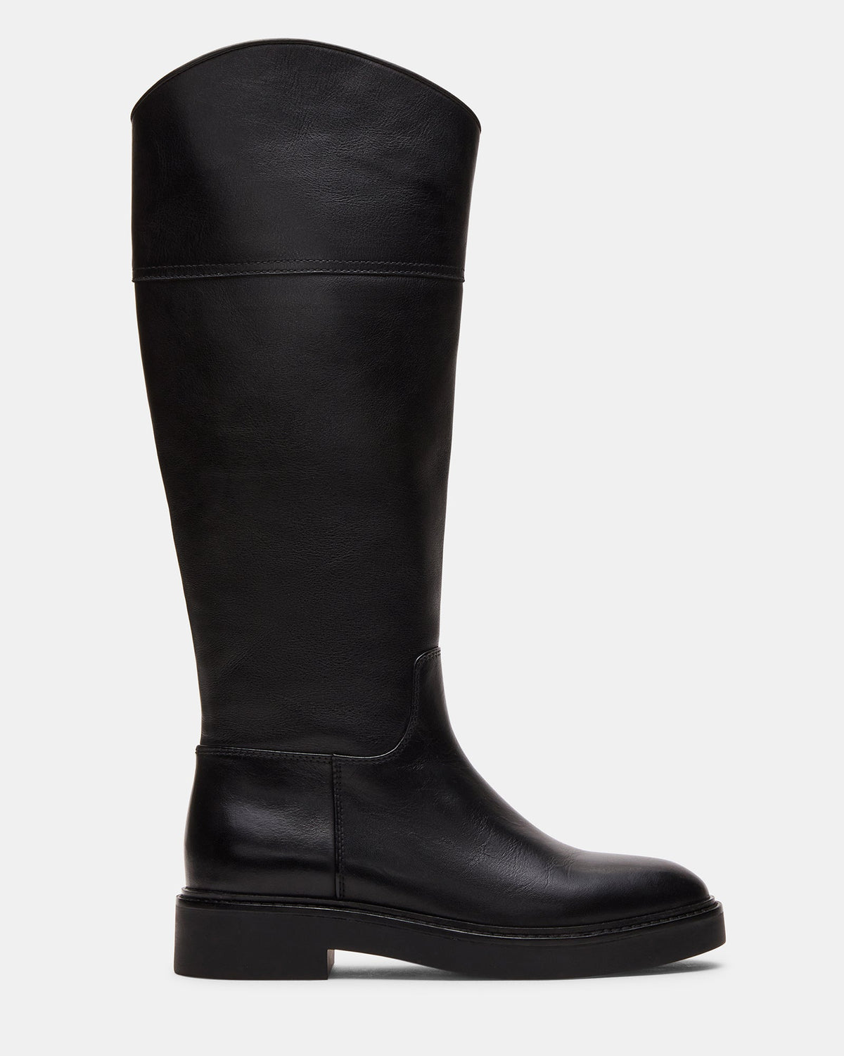 RADKE Black Leather Knee-High Rounded Toe Riding Women's Boot | Steve Madden
