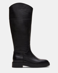 RADKE Black Leather Knee-High Rounded Toe Riding Women's Boot | Steve Madden