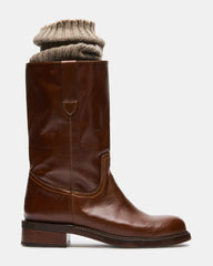 RAMIRA Cognac Leather Knit Legwarmer Women's Boot | Steve Madden