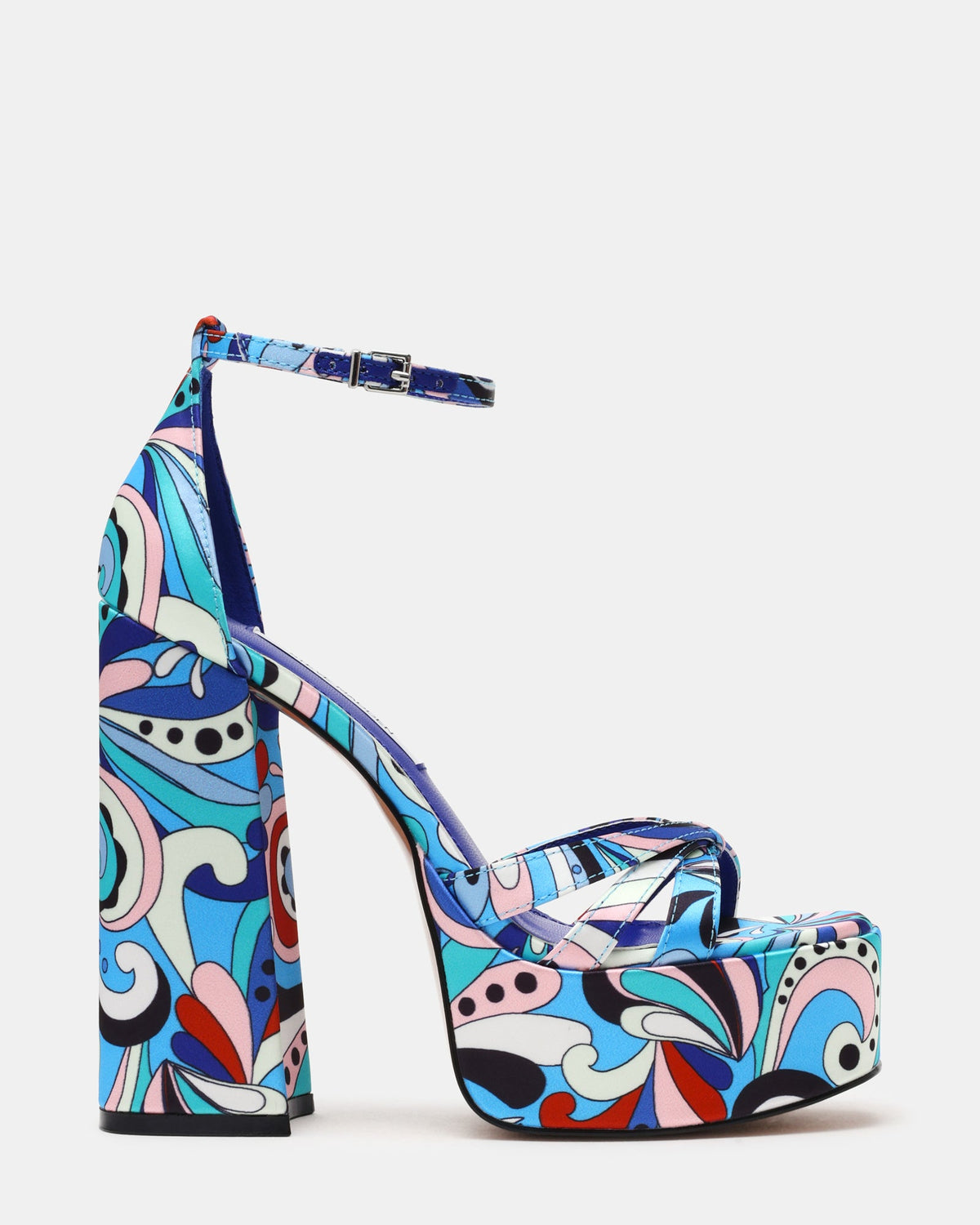 RETRO Blue Print Open-Toe Block Heel Platform Women's Heel | Steve Madden