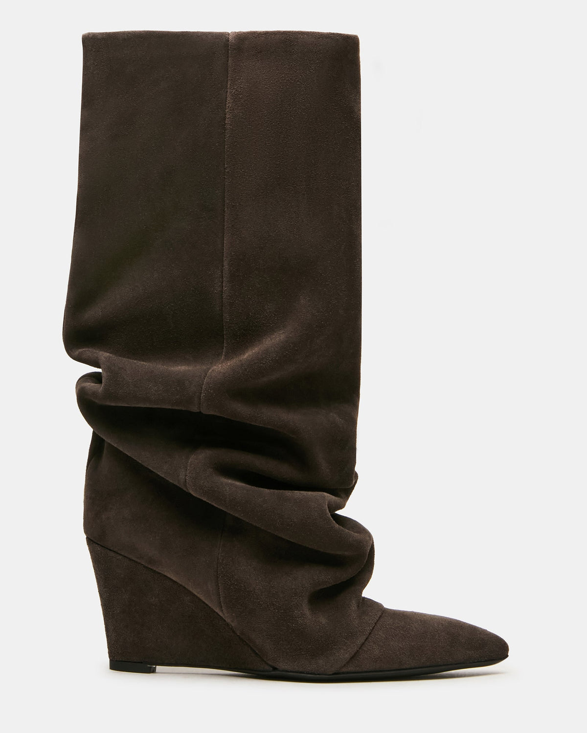 RHYS Dark Taupe Suede Fold-Over Pointed-Toe Knee-High Women's Boot | Steve Madden